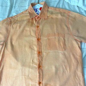 Ermenegildo Zegna Sport Linen Short Sleeve Summer Shirt Light Orange Size XL